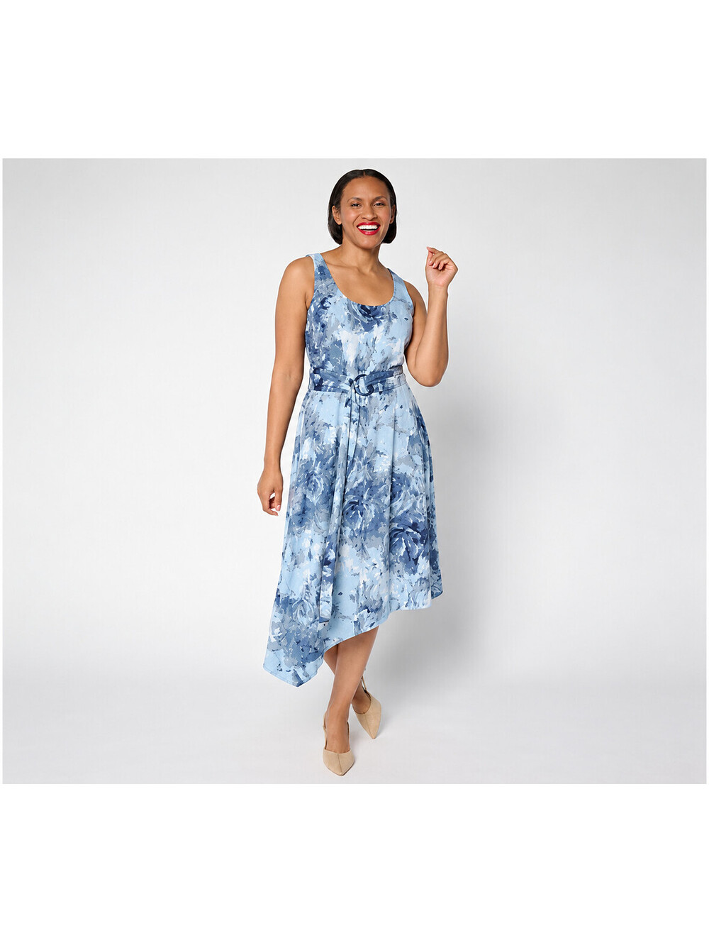 Me by Jennie Garth Regular Printed Linen Blend Midi Dress Navy, Medium